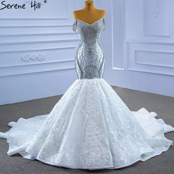 Serene Hill Wit Kralen Diamond Wedding Dresses 2025 Mermaid Elegant Luxe Bruid Toga HM67385 Custom Made