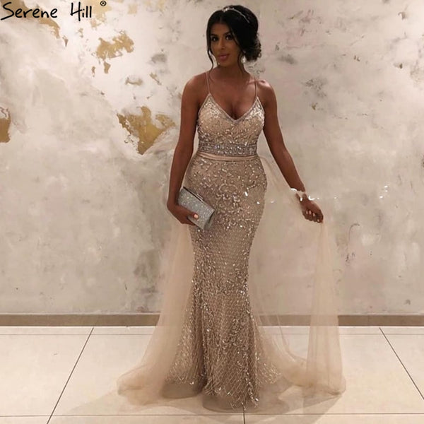 Spaghetti Strap  Sexy Nude Silver Mermaid Luxury Beaded   Evening Dresses  Gowns For Woman 2025Formal Dress Serene Hill LA70370