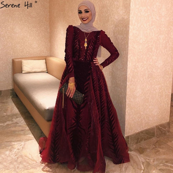 Long Sleeves Wine Red Prom Dresses Ball Gown – alinanova