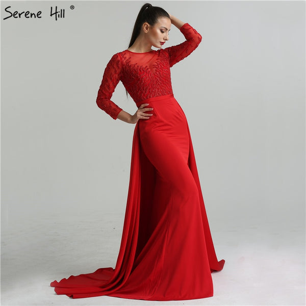 On Sale No Return No Refund Red Black Beading Mermaid Evening Dresses  LA6275