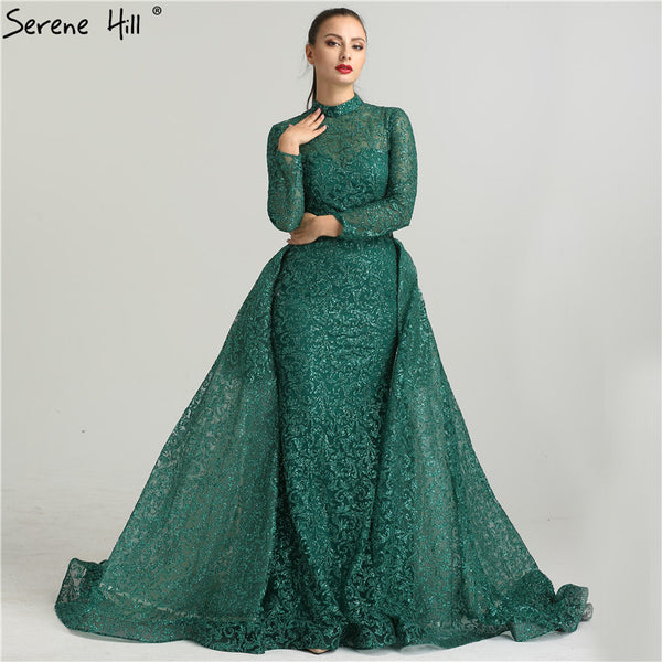On Sale No Return No Refund  Fashion Mermaid Luxury  Glitter Wine Red Evening Dress Long Sleeves  Gliter  with train Evening Gowns 2025 Serene Hill LA6326