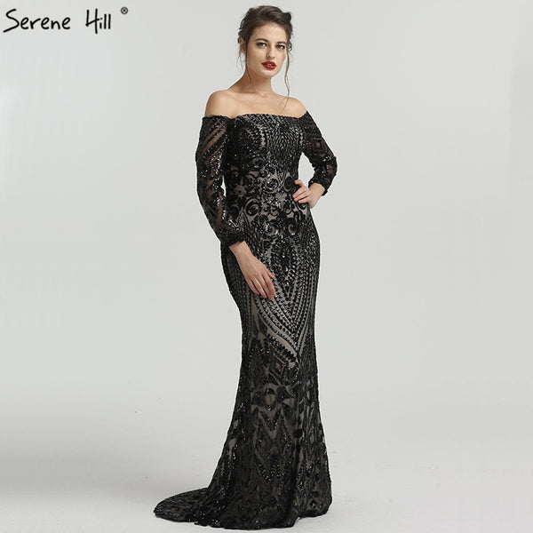 On Sale no return no refundSale Off Shoulder Sequined Evening Gowns Evening Dress LA6476