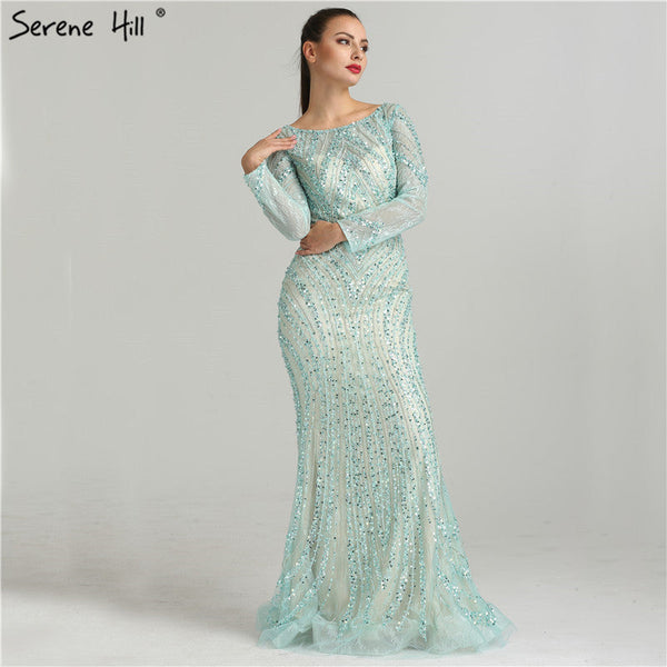 On Sale No Return No Refund Sale Long Sleeves Luxury Sparkly Tulle Evening Dresses Mermaid Beading LA6396