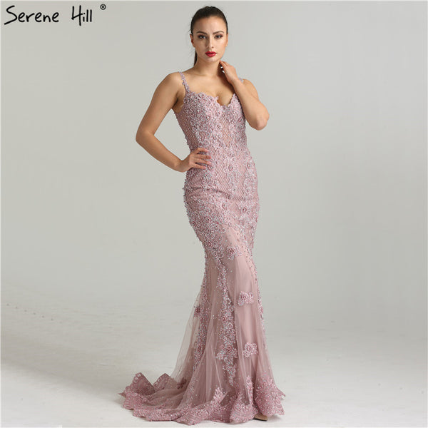 Sale Pink  Sexy Elegant Evening Dresses 2025 Lace  Pears Diamond Mermaid Formal Evening Dress Real Photo LA6355