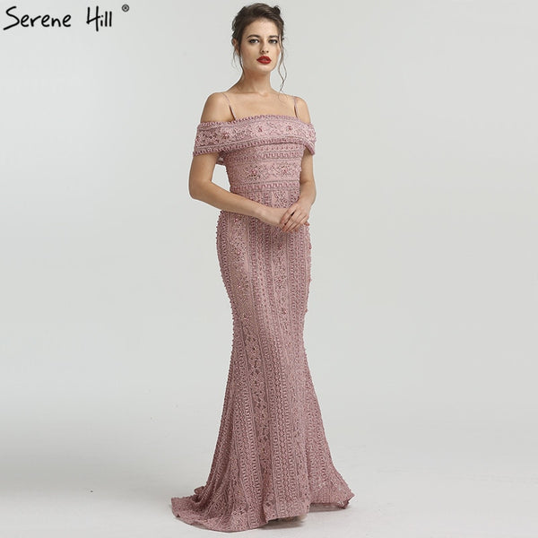 On Sale no return no refundSale Newest Mermaid Elegant Evening Dress Long Sexy Sleeveless Pearls Beading Evening Gowns  Serene Hill LA6013