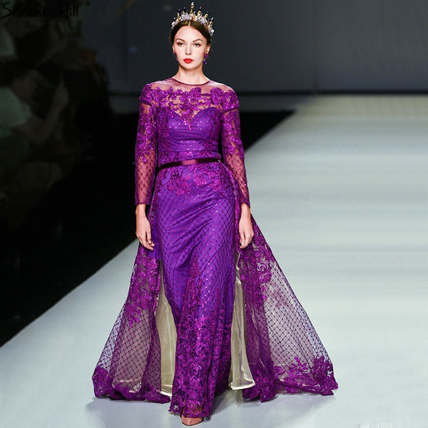 On Sale No Return No Refund Purple Long Sleeves Fashion Evening Dresses LA6548
