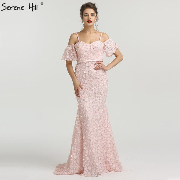 On Sale no return no refundSexy Short Sleeves Mermaid Evening Dresses 2025 Embroidery Pearls Fashion Evening Gowns Serene Hill LA6519