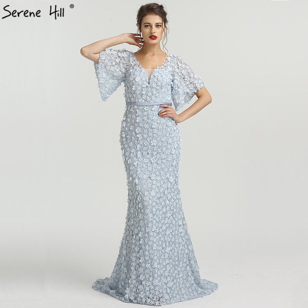 On Sale No Return No Refund Sale Sexy Mermaid Short Sleeves Luxury Evening Dresses Flowers Lace  Pearls Fashion Elegant Evening Gowns 2025 Serene Hill LA6311