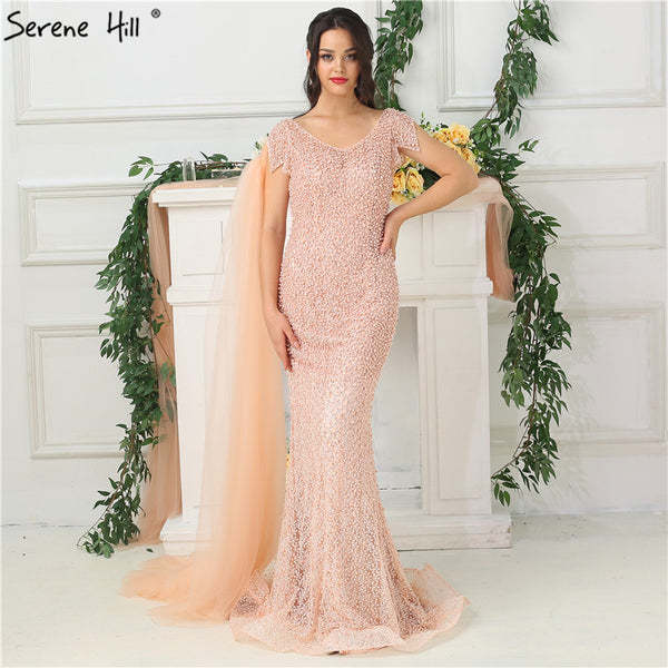 On Sale No Return No  Refund  Peach Pearl   Mermaid Evening Dresses Evening Gowns LA6642