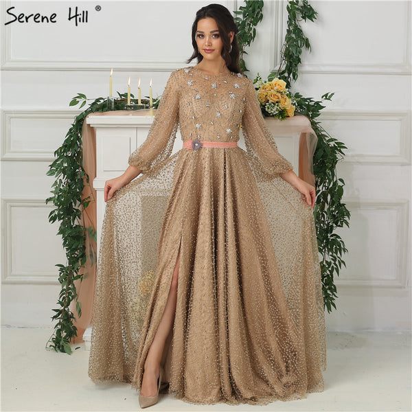 On Sale no return no refundSale 2025 Arab Gown Luxury Diamond Pearls Sparkle Evening Dresses Long SleevesFashion Sexy Evening Gowns Serene Hill LA6535