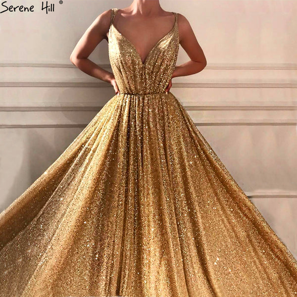 On Sale no return no refundSale Dubai Deep-V Sleeveless Glitter Evening Dresses LA6561